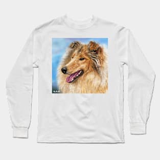 Painting of a Blond Furry Collie Dog Long Sleeve T-Shirt